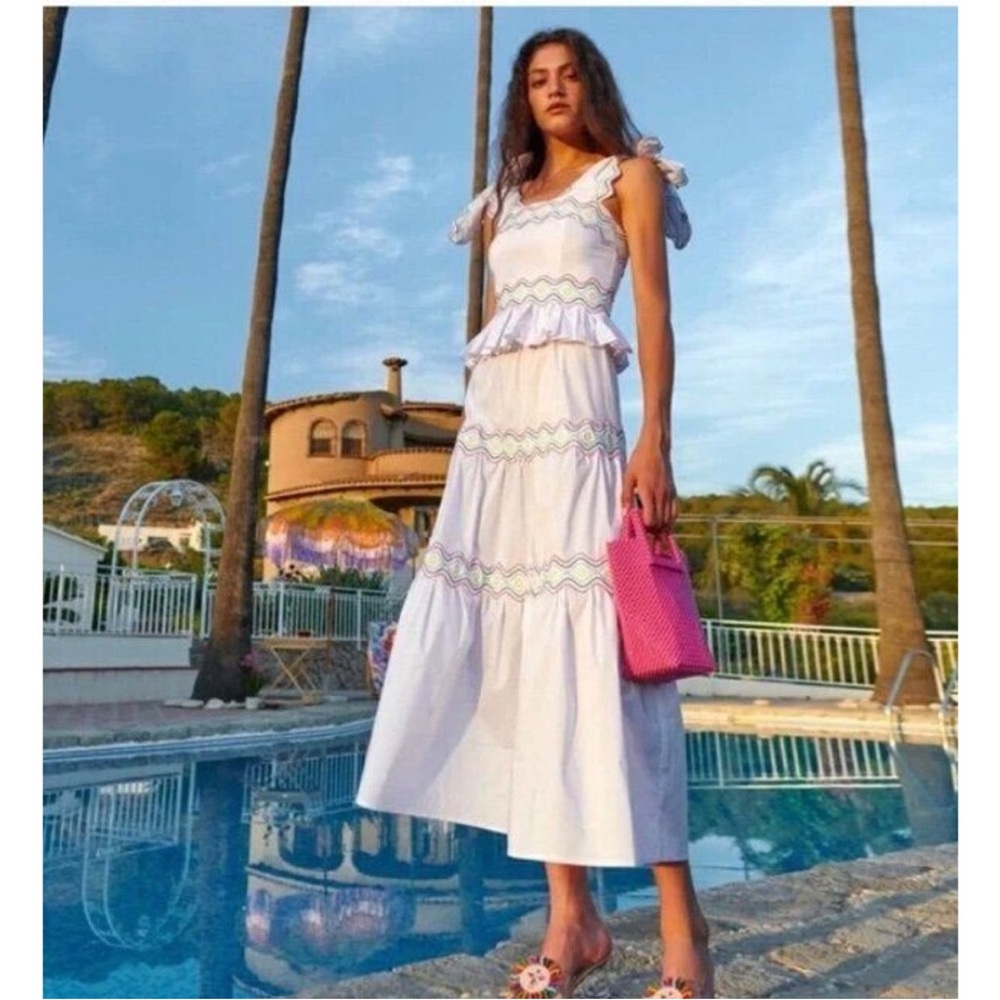 CeliaB White Maxi Skirt with Pink and Green Accents